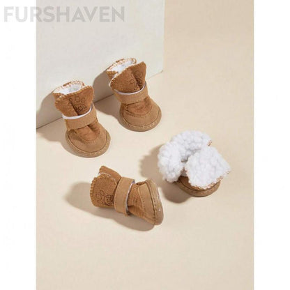 FURSHAVEN 4Pcs Dog Winter Snow Boots, plus Fleece Lined & Waterproof Pet Booties with Anti-Slip Sole, Warm Paw Protectors for Small Medium Dogs Indoor Outdoor Use