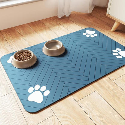 Quick Drying Absorbent Pet Feeding Mat for Dogs and Cats, Non-Slip Rubber Bottom, Dark Polyester Surface for Indoor Use