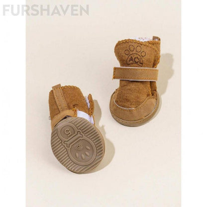 FURSHAVEN 4Pcs Dog Winter Snow Boots, plus Fleece Lined & Waterproof Pet Booties with Anti-Slip Sole, Warm Paw Protectors for Small Medium Dogs Indoor Outdoor Use