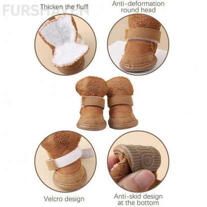 FURSHAVEN 4Pcs Dog Winter Snow Boots, plus Fleece Lined & Waterproof Pet Booties with Anti-Slip Sole, Warm Paw Protectors for Small Medium Dogs Indoor Outdoor Use