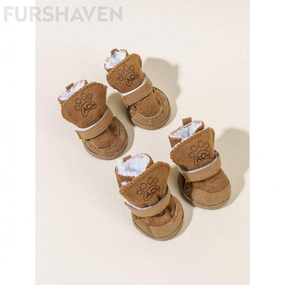 FURSHAVEN 4Pcs Dog Winter Snow Boots, plus Fleece Lined & Waterproof Pet Booties with Anti-Slip Sole, Warm Paw Protectors for Small Medium Dogs Indoor Outdoor Use