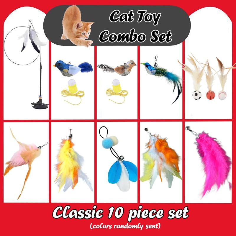Cat Wand Toys with Suction Cup, Interactive Feathersimulation Cat Toy Set,Cat Teaser Cat Toys,Flexible Steelwire and 2Pcs Replacement Feather Reflls with Bells.Catteaser Pettoys Halloween Kitten Christmas Feathered