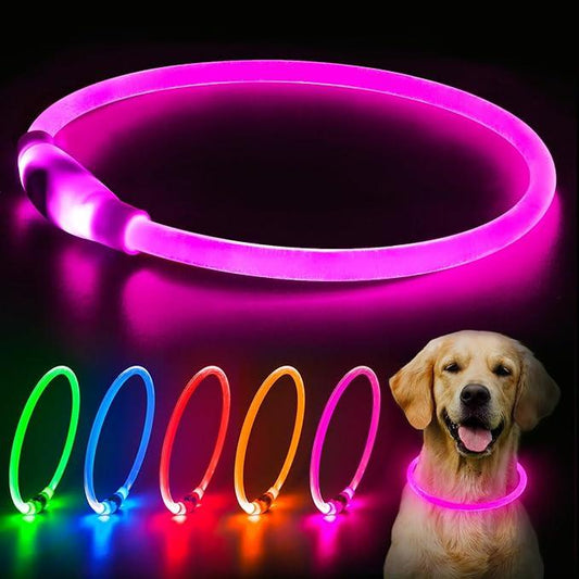 EVERBETTERUS LED Dog Collar USB Rechargeable Glowing Lighted up Collar, Cuttable Water-Resistant TPU Safety Collar Lights for Small Medium Large Dogs, Pink