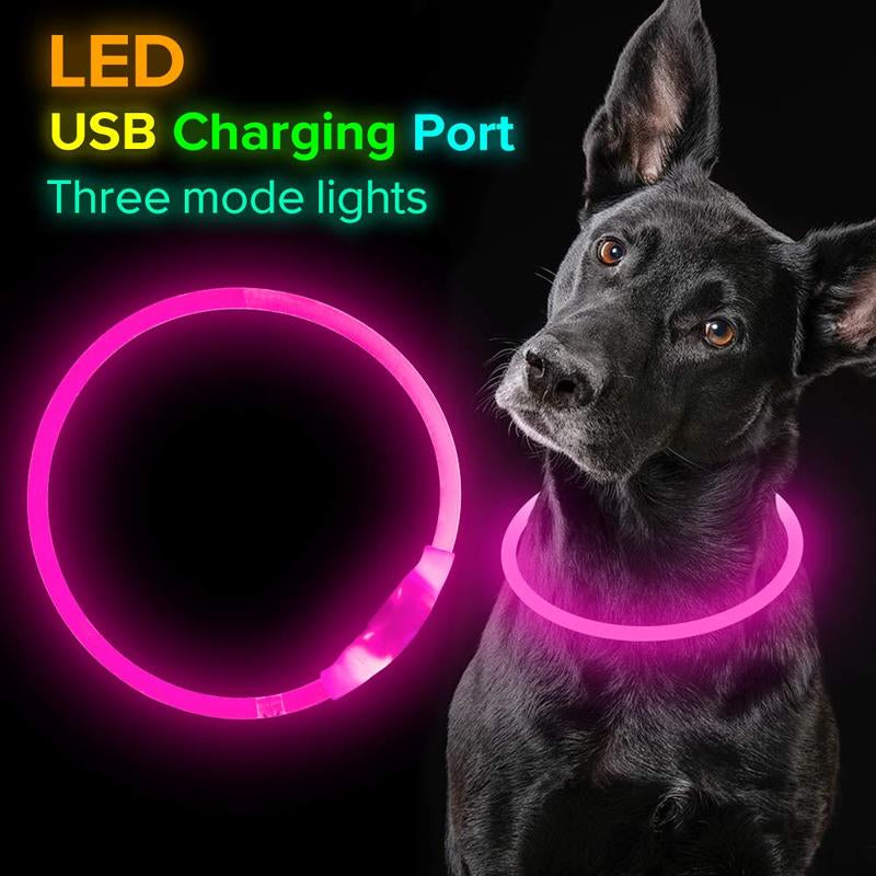 EVERBETTERUS LED Dog Collar USB Rechargeable Glowing Lighted up Collar, Cuttable Water-Resistant TPU Safety Collar Lights for Small Medium Large Dogs, Pink