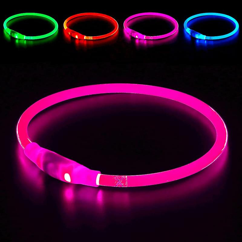 EVERBETTERUS LED Dog Collar USB Rechargeable Glowing Lighted up Collar, Cuttable Water-Resistant TPU Safety Collar Lights for Small Medium Large Dogs, Pink