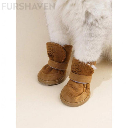 FURSHAVEN 4Pcs Dog Winter Snow Boots, plus Fleece Lined & Waterproof Pet Booties with Anti-Slip Sole, Warm Paw Protectors for Small Medium Dogs Indoor Outdoor Use