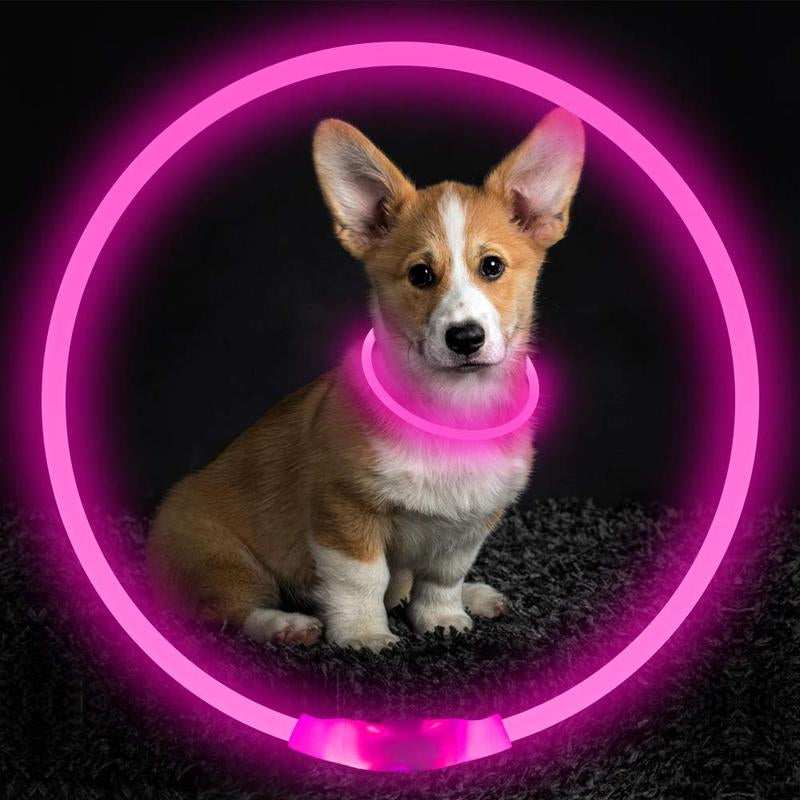 EVERBETTERUS LED Dog Collar USB Rechargeable Glowing Lighted up Collar, Cuttable Water-Resistant TPU Safety Collar Lights for Small Medium Large Dogs, Pink
