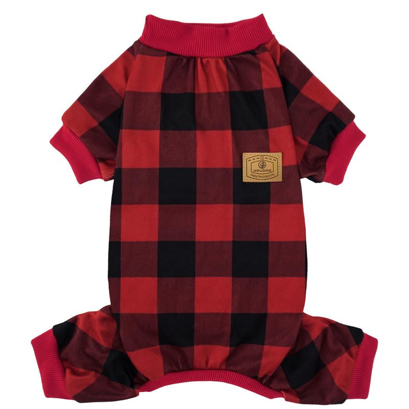 XPUDAC Dralon Red Plaid Dog Pajama Soft Cozy Pet Clothing for Comfortable Sleep One Piece Jumpsuit Universal Fit Soft Breathable Fabric All Seasons Plaid Patterns