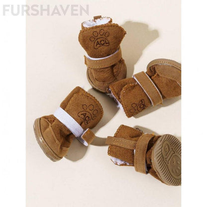FURSHAVEN 4Pcs Dog Winter Snow Boots, plus Fleece Lined & Waterproof Pet Booties with Anti-Slip Sole, Warm Paw Protectors for Small Medium Dogs Indoor Outdoor Use