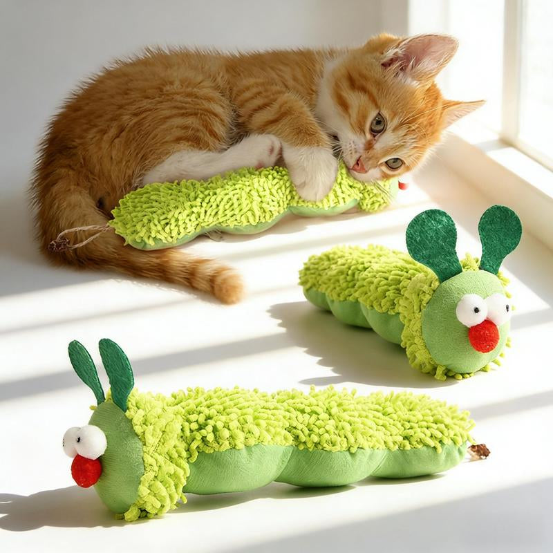 New Store Perks ！Catnip Caterpillar Plush Pillow 1Pc, Wormwood Fruit Infused Boredom Relief Toy for Indoor Cats, Self-Entertainment Interactive Kitty Toy,Cat Stuff