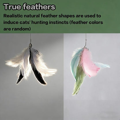 Cat Wand Toys with Suction Cup, Interactive Feathersimulation Cat Toy Set,Cat Teaser Cat Toys,Flexible Steelwire and 2Pcs Replacement Feather Reflls with Bells.Catteaser Pettoys Halloween Kitten Christmas Feathered